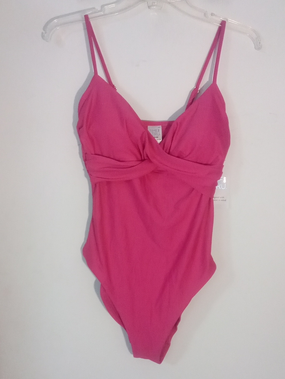 * Time And Tru Pink One-Piece Swimsuit with Twist Front Medium 8 10 NWT